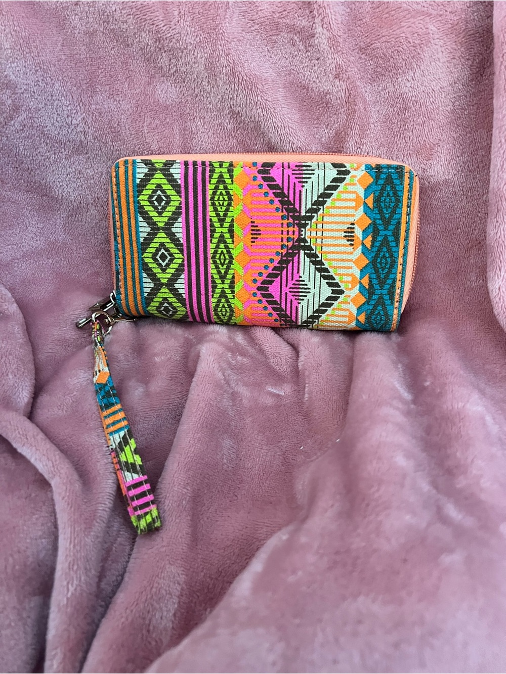 Multicolor Aztec-Pattern Wristlet Wallet - Neon Tribal Design